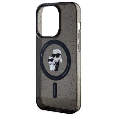 6. Etui Karl Lagerfeld Karl&Choupette Glitter MagSafe na iPhone 15 Pro - czarne