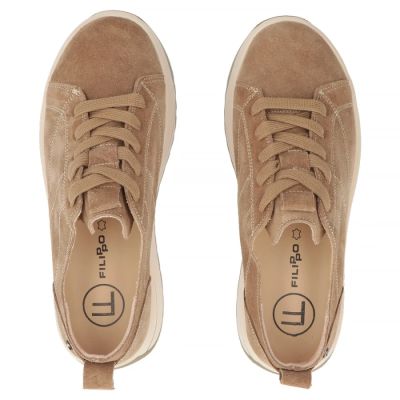 5. Skórzane sneakersy na platformie beżowe Filippo  DP7959