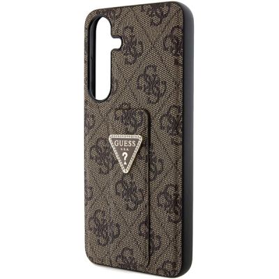 6. Etui Guess Grip Stand 4G Triangle Strass na Samsung Galaxy S24 - brązowe