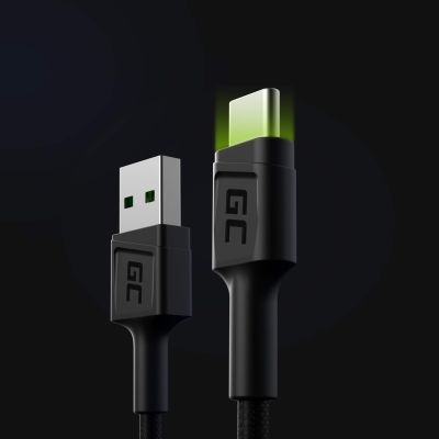 2. GREEN CELL KABEL KABGC06 GC RAY USB - USB-C 120CM, ZIELONY LED, SZYBKIE ŁADOWANIE ULTRA CHARGE, QC 3.0