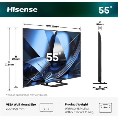 2. Hisense 55U7SE 139,7 cm (55") 4K Ultra HD Smart TV Wi-Fi Czarny