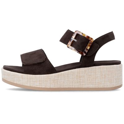 3. Skórzane sandały damskie na koturnie brązowe Remonte by Rieker D1N54-25