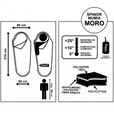 23. ŚPIWÓR TURYSTYCZNY MORO 210x80x50CM Z KOMPRESJĄ ENERO CAMP