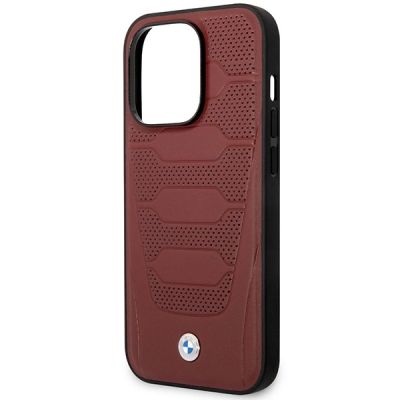 6. Etui BMW Leather Seats Pattern MagSafe na iPhone 14 Pro - burgundowe