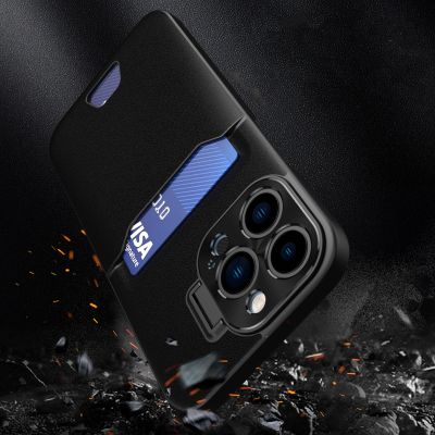 2. Leather Stand Case etui do iPhone 14 Pro Max pokrowiec portfel na kartę z podstawką czarne