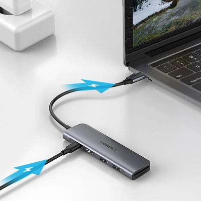 7. Adapter Ugreen CM195 6w1 USB-C - HDMI / 2x USB-A 3.0 / USB-C PD / czytnik SD / TF - szary
