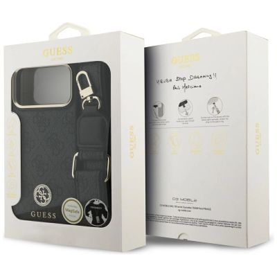 9. Etui Guess 4G Srtass Logo & Big Strap Metal Buttons MagSafe na iPhone 17 Pro Max - czarne