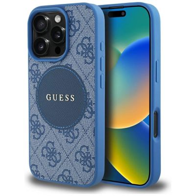 Etui Guess 4G Circle Classic Logo MagSafe na iPhone 16 Pro - niebieskie