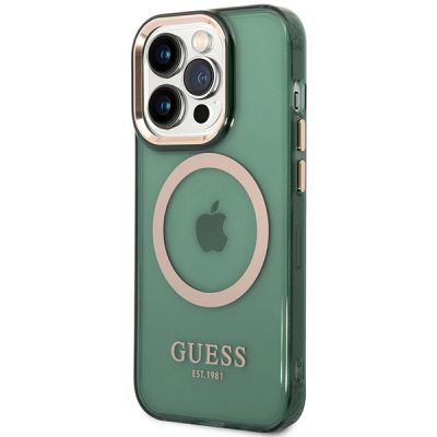 2. Etui Guess Gold Outline Translucent MagSafe na iPhone 14 Pro Max - zielone