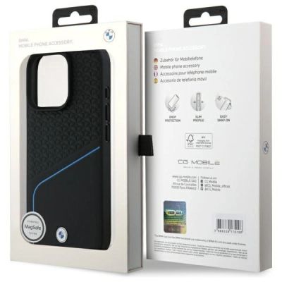 8. Etui BMW Sign Leather Textured And Line MagSafe na iPhone 16 Pro Max - czarne