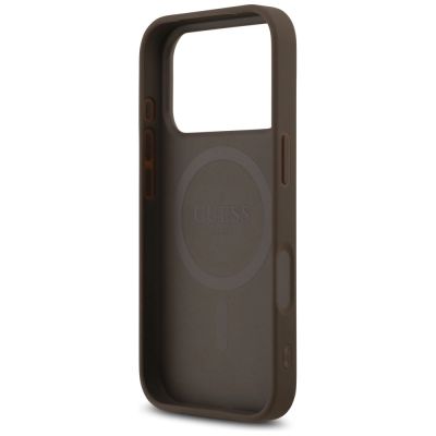 7. Etui Guess 4G Printed Stripes MagSafe na iPhone 17 Pro - brązowe