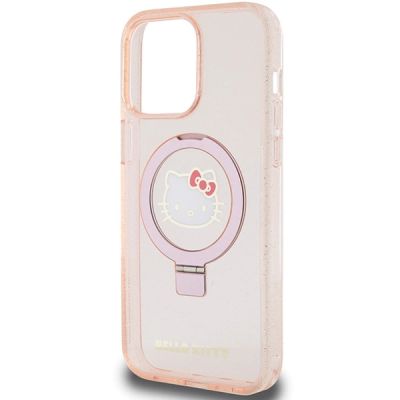 6. Etui Hello Kitty Ring Stand Glitter Electrop Logo MagSafe na iPhone 15 Pro Max - różowe