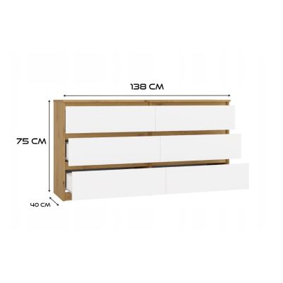 8. M6 MALWA KOMODA 140 CM 6 SZUFLAD ART/BIEL KOMPLET