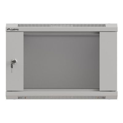 3. Szafa instalacyjna rack wisząca 19" 6U 540x350 szara drzwi przeszklone Lanberg (Flat Pack)