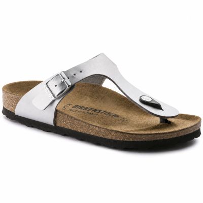 11. Japonki damskie Birkenstock Gizeh Birko-Flor srebrne regular szerokie (0043851)