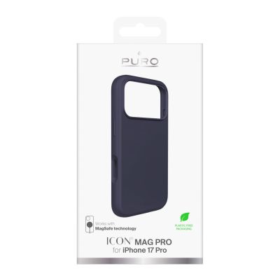 2. Etui silikonowe Puro Icon Mag Pro Liquid Silicone na iPhone 17 Pro kompatybilne z MagSafe, z ochroną aparatu i aluminiowymi przyciskami - ciemnoniebieskie