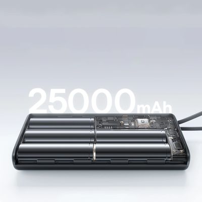 12. Powerbank Baseus EnerFill FC41 25000mAh 145W z wyświetlaczem cyfrowym i wbudowanym podwójnym kablem USB-C - czarny