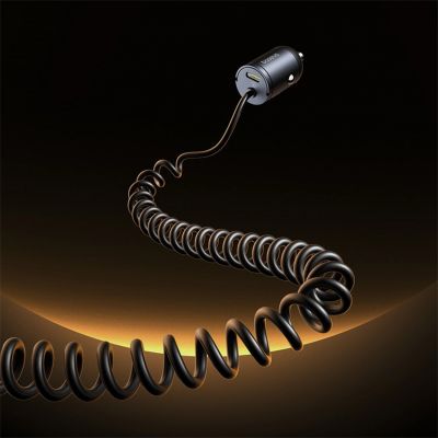 9. Ładowarka samochodowa Baseus Tiny Star 30W z wbudowanym spiralnym kablem USB-C - czarna