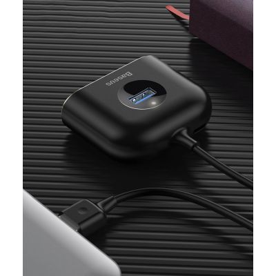 14. HUB Baseus Square USB-A do 1x USB-A 3.2 Gen 1 / 3x USB 2.0 z kablem 1m - czarny