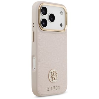 4. Etui Guess Grained Strass Logo MagSafe na iPhone 17 Pro - różowe