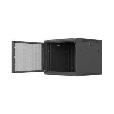 6. Szafa instalacyjna rack wisząca 19" 9U 600x600 czarna drzwi perforowane Lanberg (flat pack)
