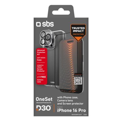 2. Zestaw SBS z technologią D3O na iPhone 16 Pro – etui + szkło ochronne na ekran i aparat - przezroczyste