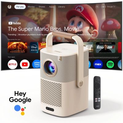 5. Projektor multimedialny Yaber T2 Plus GTV 1080p 450 ANSI Google TV JBL Dolby Audio z baterią - beżowy