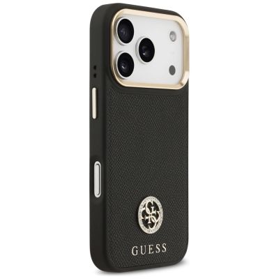 4. Etui Guess Grained Strass Logo MagSafe na iPhone 17 Pro - czarne