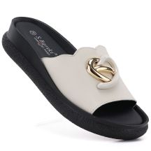 Skórzane klapki damskie na koturnie beżowe S.Barski KV61-6046