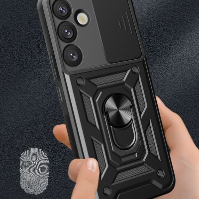 5. Etui pancerne Hybrid Armor Camshield z osłoną aparatu i metalowym ringiem do Samsung Galaxy S25+ - czarne