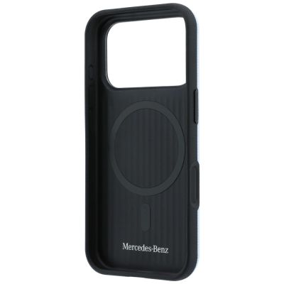 7. Etui Mercedes Leather Semi Wrap Wood Effect MagSafe na iPhone 17 Pro / 18 Pro - niebieskie