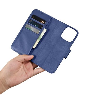 14. iCarer Wallet Case 2in1 etui iPhone 14 Pro Max skórzany pokrowiec z klapką Anti-RFID niebieski (WMI14220728-BU)