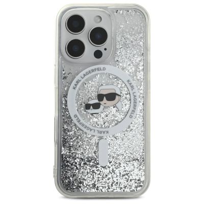 3. Etui Karl Lagerfeld Liquid Glitter Karl & Choupette Head Magsafe na iPhone 16 Pro - przezroczyste