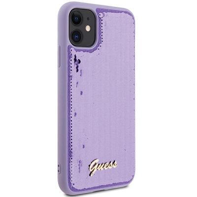 4. Etui Guess Sequin Script Metal na iPhone 11 / Xr - fioletowe