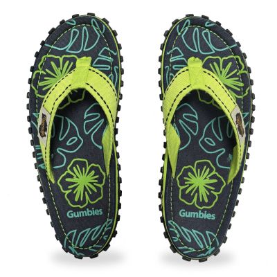 11. Japonki Gumbies Islander Flip-Flops Lime Hibiscus GU-FFISL148