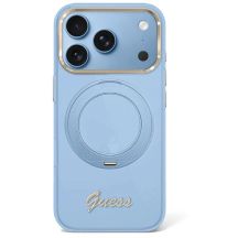 Etui Guess IML Ring Stand 360 Script Metal Logo MagSafe na iPhone 17 Pro Max / 18 Pro Max - jasnoniebieskie