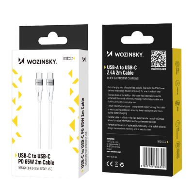 5. Kabel Wozinsky WSTCC2 USB-C / USB-C PD 65W 2 m -biały