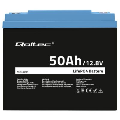 8. QOLTEC AKUMULATOR LIFEPO4 LITOWO-ŻELAZOWO-FOSFORANOWY | 12.8V | 50AH | 640WH | BMS