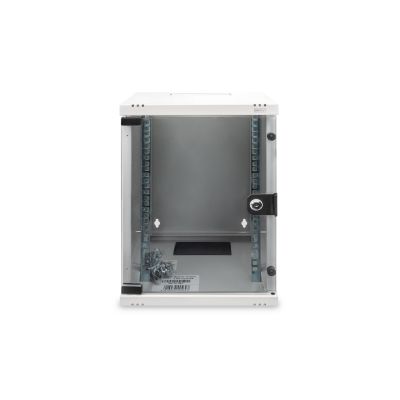 30. Szafa sieciowa wisząca 10" 9U rack 312x300, drzwi szyba, szary, niedzielona, złożona, 30kg