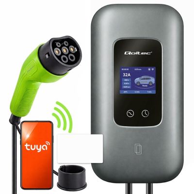 11. Qoltec Stacja ładowania EV Typ2 do samochodu elektrycznego i hybryd |  3 fazy | 22kW | 32A | Wi-fi | LCD | RFID | Smart life | TUYA | Wallbox | 5m
