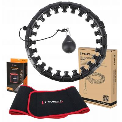 Hula Hop HMS HHW01 z obciążnikiem i wypustkami czarny + pas BR163 czerwony w zestawie