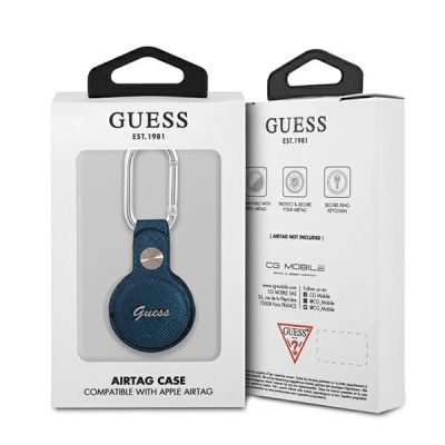 3. Etui Guess Saffiano Vintage Script na AirTag - niebieskie