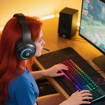 11. Słuchawki gamingowe QCY Heroad V200 Tri-Mode z dźwiękiem 7.1 baterią 240 h i odczepianym mikrofonem - czarne