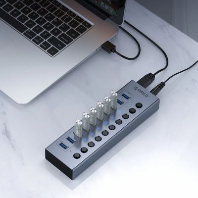 3. Hub Orico BT2U3-10AB 10x USB-A 3.0 z włącznikami - szary