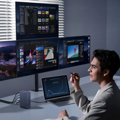 4. Stacja dokująca USB-C Baseus UnionJoy 2xHDMI4K@60Hz 1xDP4K@60Hz 3xUSB-A3.0 2xUSB-C3.0 2xUSB-A2.0 1xRJ45 PD PC 1xSD+TF 1x3.5mm minijack - szara