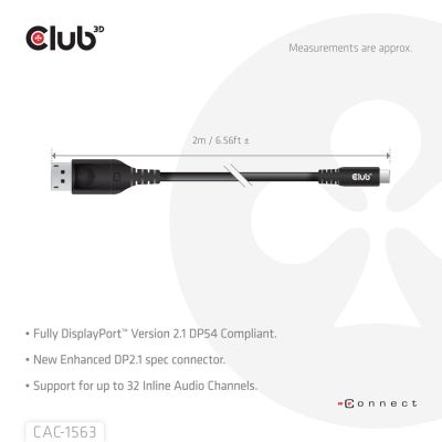 5. CLUB3D CAC-1563 adapter kablowy 2 m USB Type-C DisplayPort Czarny