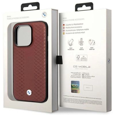8. Etui BMW Leather Diamond Pattern MagSafe na iPhone 14 Pro Max - burgundowe