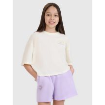 T-shirt oversize crop top z nadrukiem dziewczęcy 4F 4FJWSS25TTSHF1868-11S