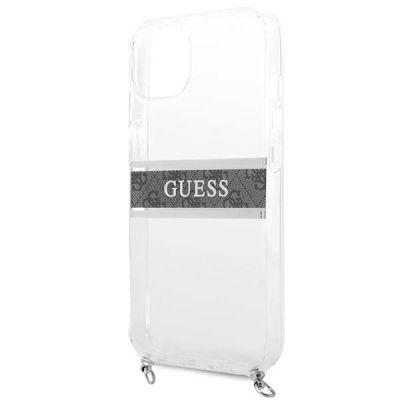6. Etui Guess 4G Grey Strap Silver Chain na iPhone 13 mini - przezroczyste