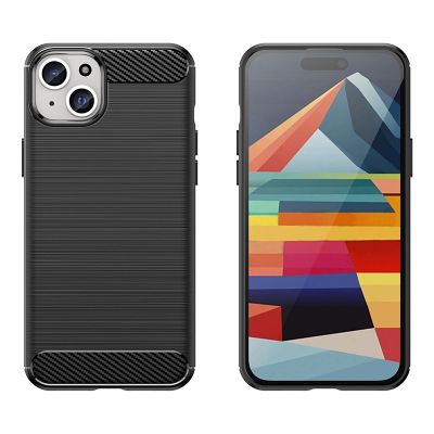 5. Elastyczne etui wzór karbon do iPhone 15 Plus Carbon Case - niebieskie
